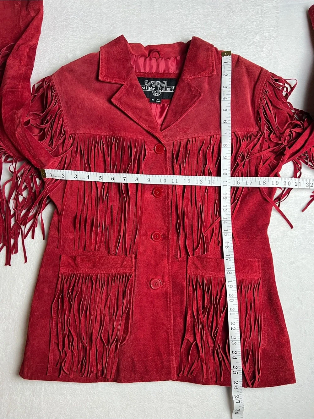 Vintage Leather Gallery Red Suede Leather Fringe Jacket Western Boho Women’s Med - Picture 5 of 11